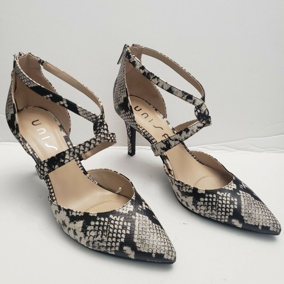UNISA Women’s Snake Print Black Cream Pointed Toe Stiletto High Heels Sz 8 - Picture 3 of 6